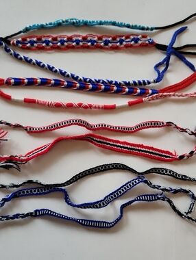 10 Handmade Woven Friendship Bracelets – Assorted Red, White, Blue, Black